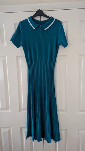 Teal short sleeve knitted midi - short,