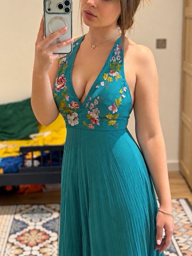Teal floral embroidered - floral,