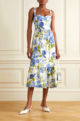 White blue green floral square - white,