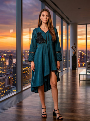Embroidered deep teal tunic - deep,