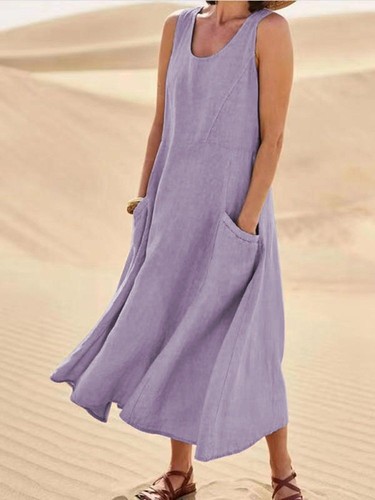 Women sleeveless solid dress - solid,