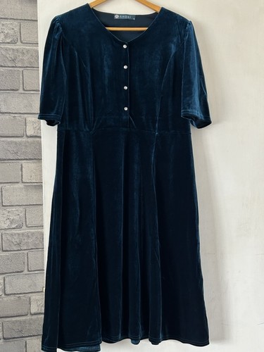 Amber teal blue velvet - blue, midi