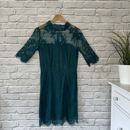 High neck teal lace - lace, dress