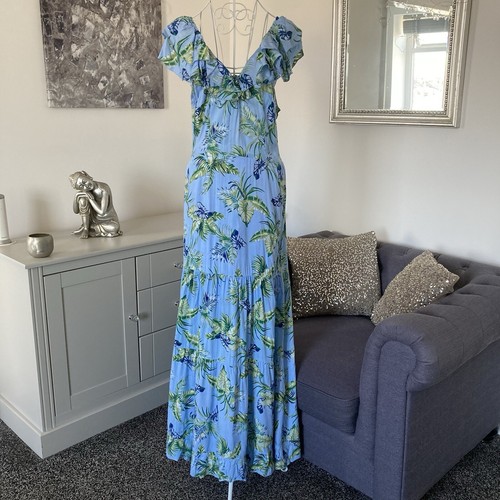 Blue leaf print ruffle - blue,