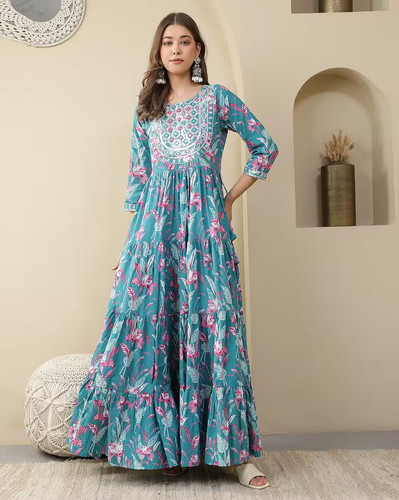 Women teal blue cotton - teal, kurta