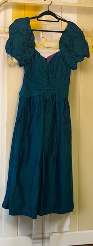 Vintage teal puff sleeve - sleeve, dress