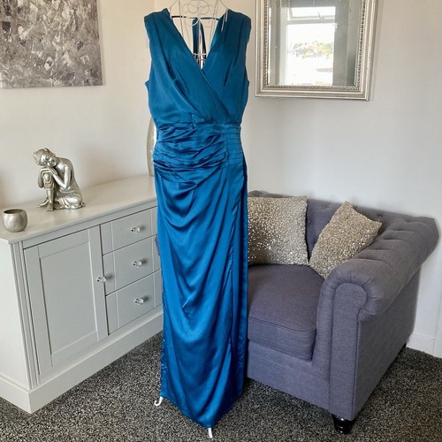 Teal blue satiny neck - blue, v-neck